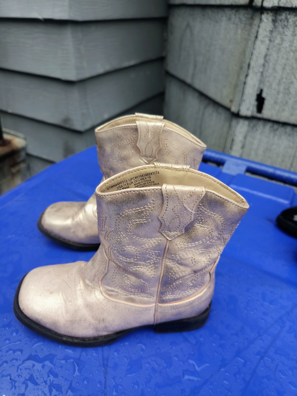Kids Metallic Tan Gold Western Boots - Comfortable Cowgirl Style Size 11